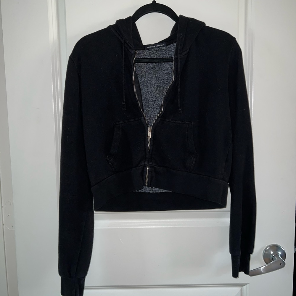 Brandy Melville Cropped Black Zip-Up